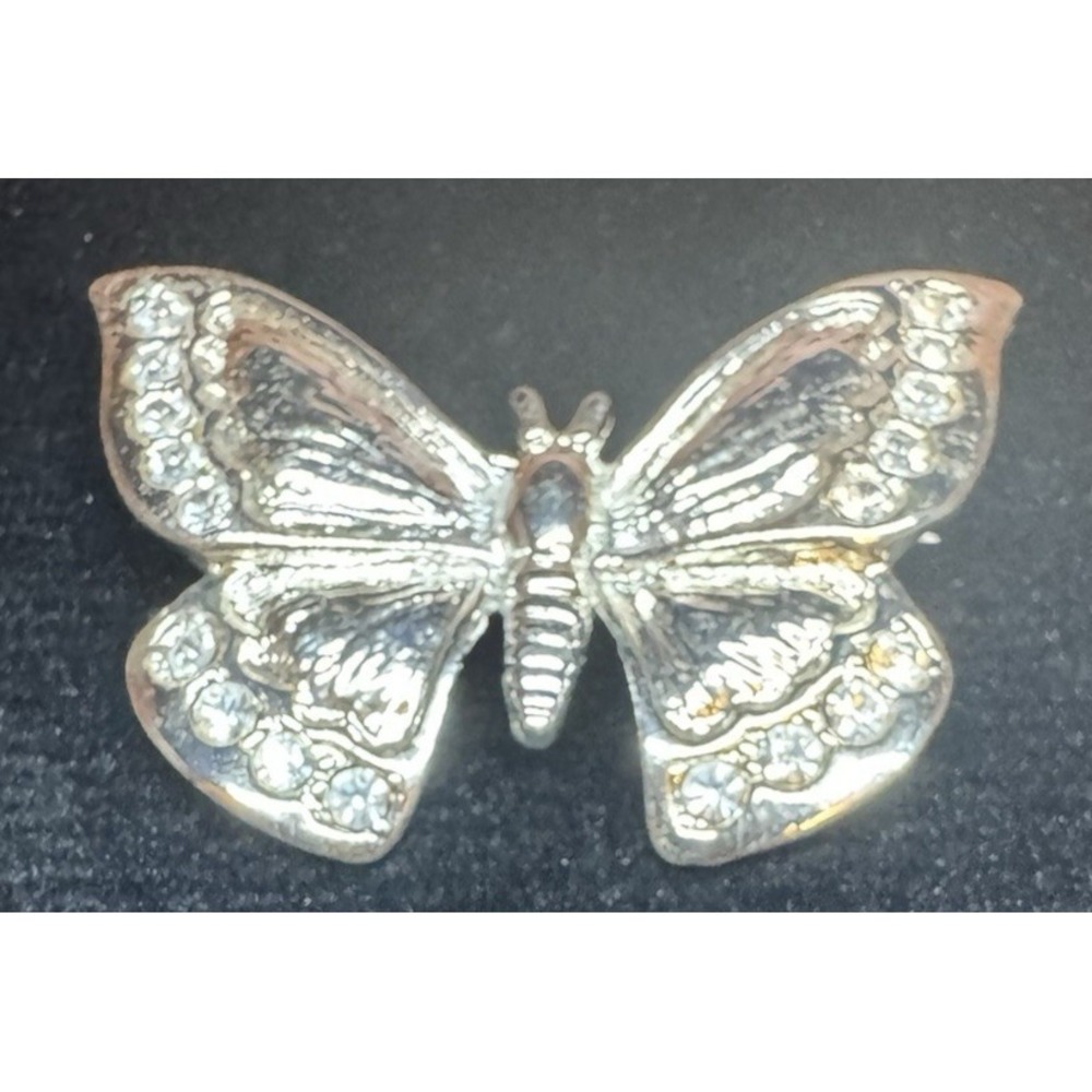 Vintage Gold Tone Butterfly Brooch Clear Rhinestones Mid Century Costume Jewelry